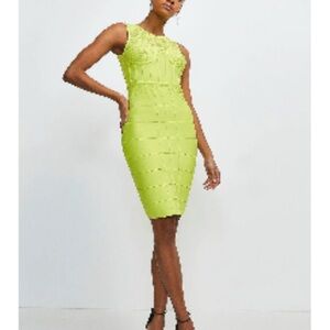 Lime Green Bandage Bodice Knit Sleeveless Dress